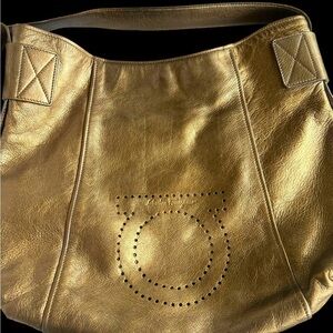 Ferragamo Bronze Gold Leather Shoulder Bag